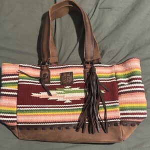 STS Ranchwear Striped Brown and Pink Tote